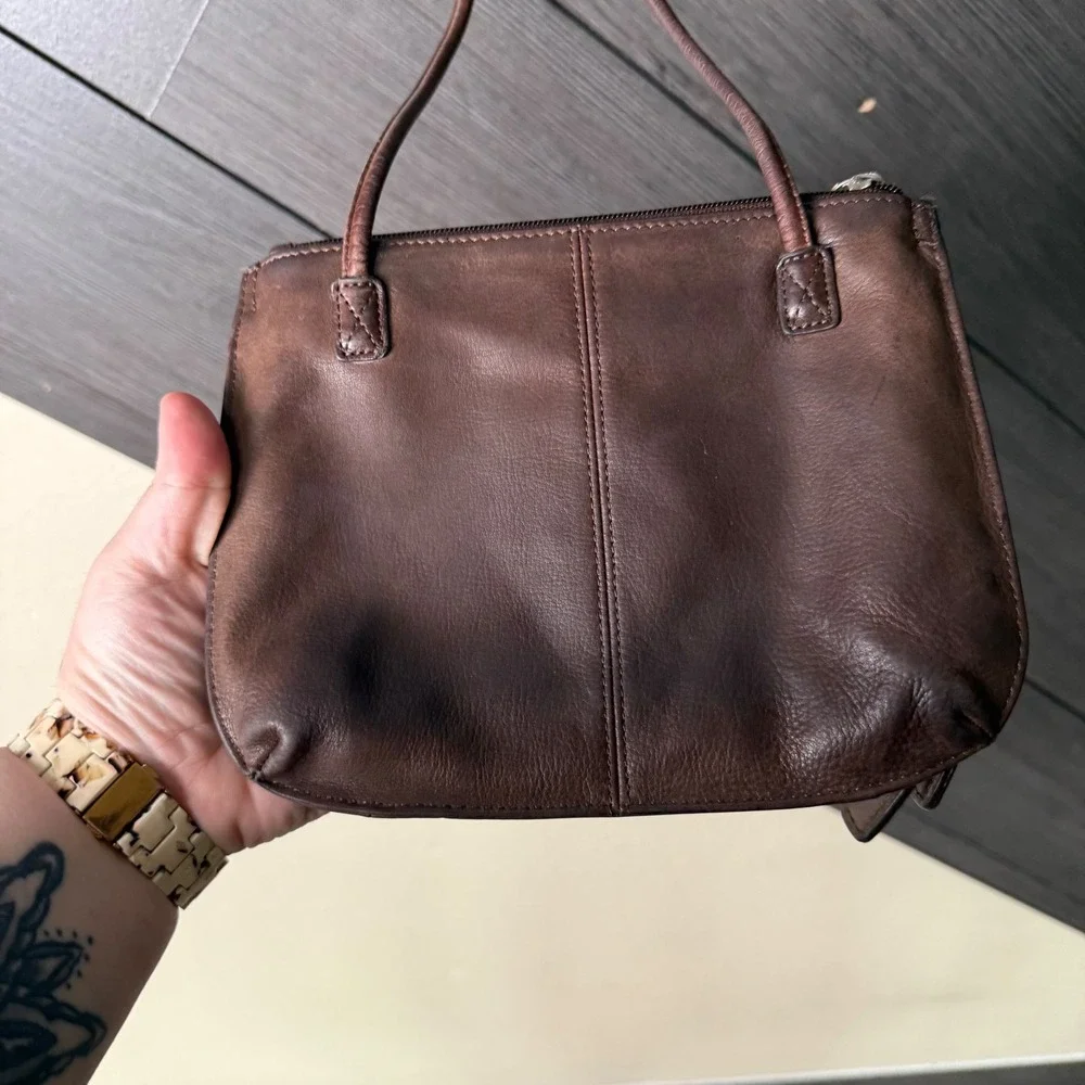 Fossil Brown Leather Organizer Crossbody Bag Wallet Purse Multi Pocket